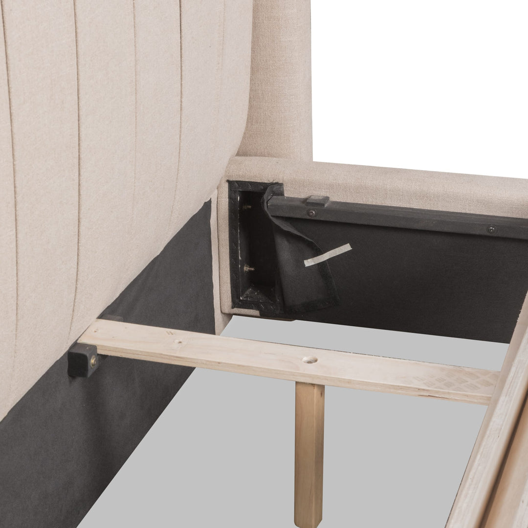 Arroyo Upholstered Bed in Cashew — close-up of the side rail bracket