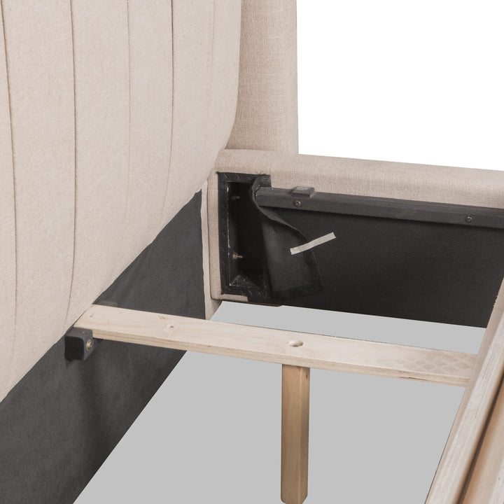 Arroyo Upholstered Bed in Cashew — close-up of the side rail bracket