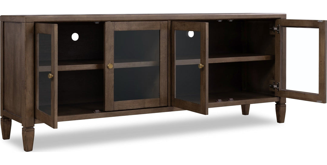 Ascott 74" Media Console in Pecan Pie — product view on a white background