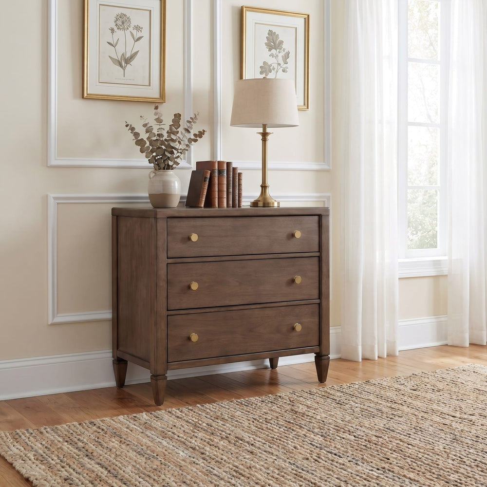 Ascott Bachelor Chest in Pecan Pie — styled in a room