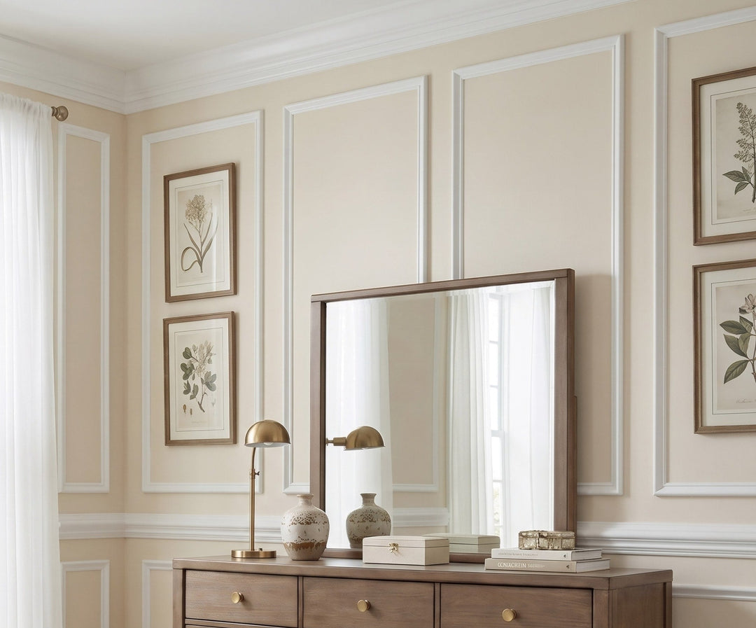 Ascott Dresser Mirror in Pecan Pie — styled on the matching dresser (sold separately)