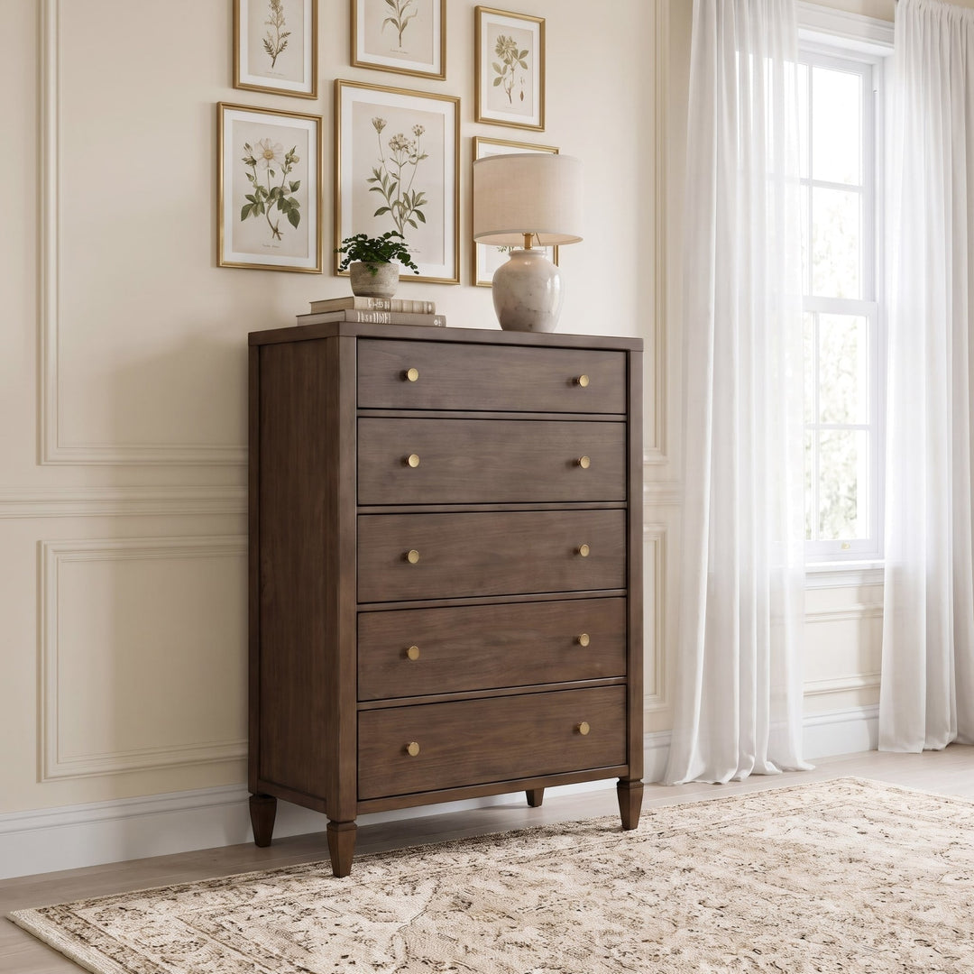 Ascott Five Drawer Chest in Pecan Pie — styled in a room