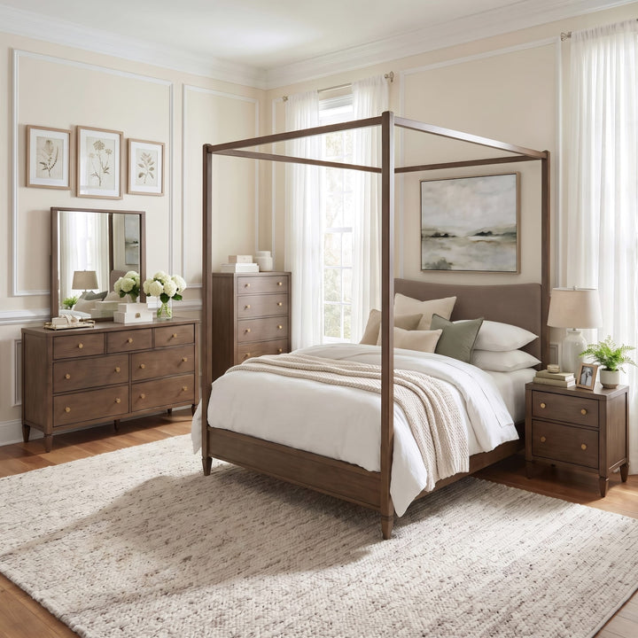 Ascott Five Drawer Chest in Pecan Pie — in a bedroom setting