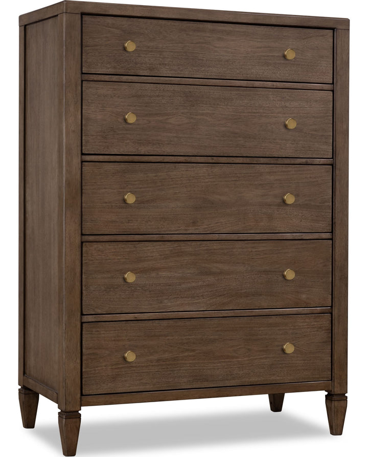 Ascott Five Drawer Chest in Pecan Pie — on a white background