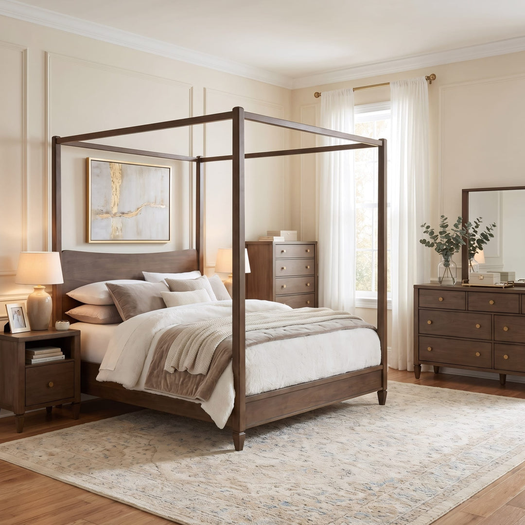 Ascott One Drawer Nightstand in Pecan Pie — in a bedroom setting