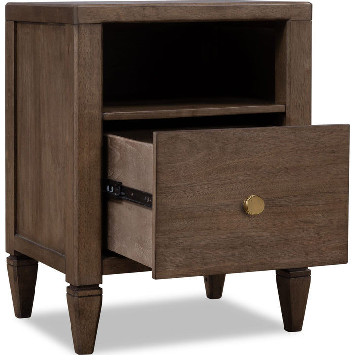 Ascott One Drawer Nightstand in Pecan Pie — with drawers open