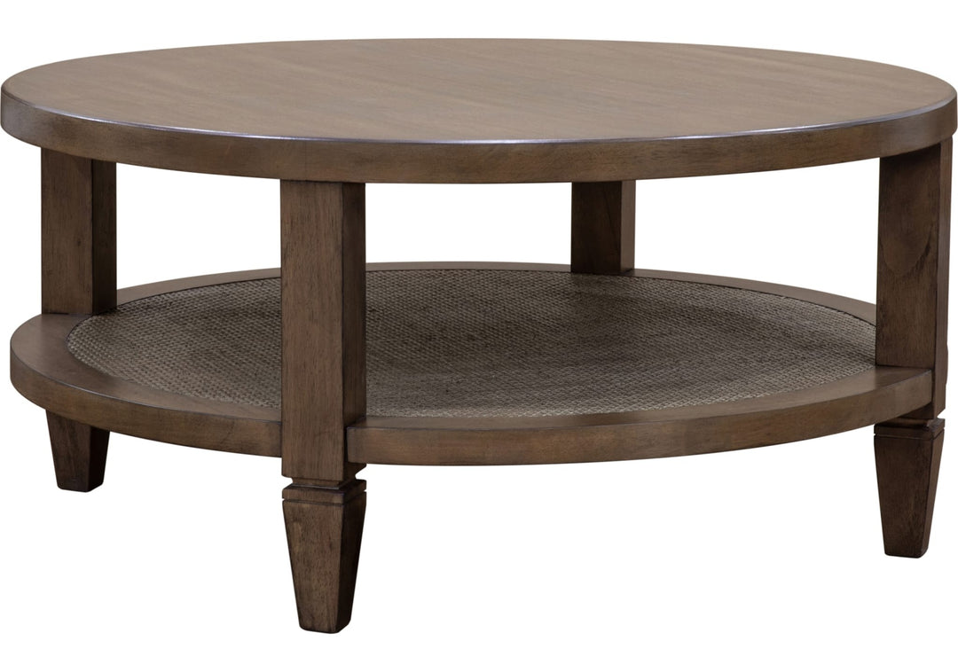 Ascott Round Coffee Table in Pecan Pie — product view on a white background