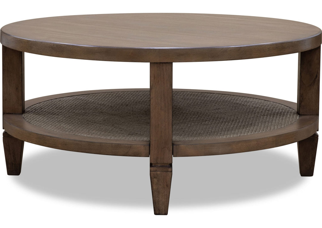 Ascott Round Coffee Table in Pecan Pie — product view on a white background