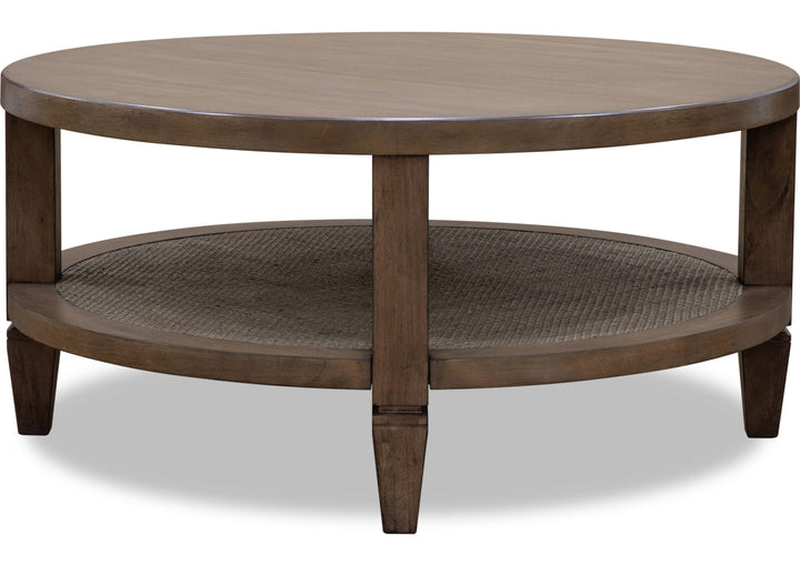 Ascott Round Coffee Table in Pecan Pie — product view on a white background