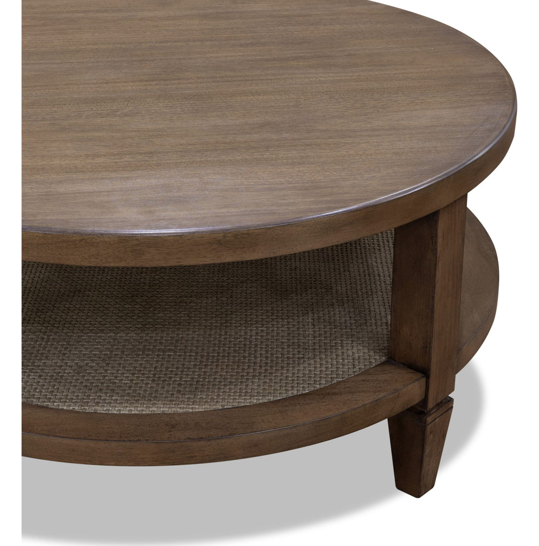 Ascott Round Coffee Table in Pecan Pie — product view on a white background