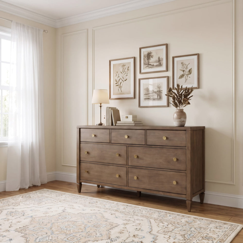 Ascott Seven Drawer Dresser in Pecan Pie — styled in a room