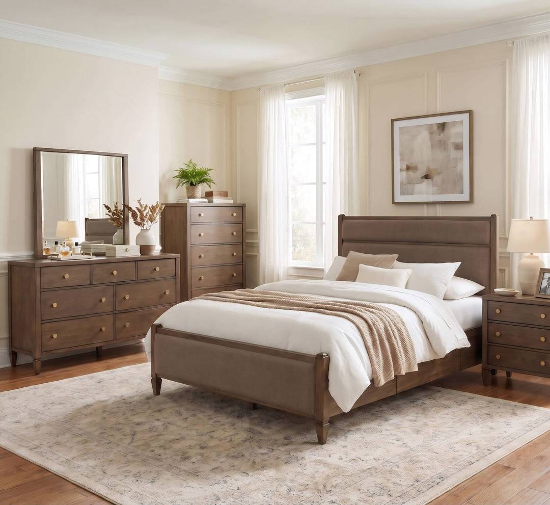 Ascott Seven Drawer Dresser in Pecan Pie — in a bedroom setting