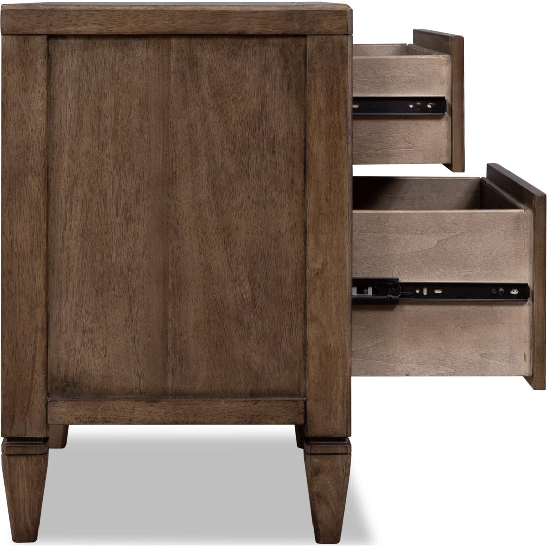 Ascott Two Drawer Nightstand in Pecan Pie — with drawers open