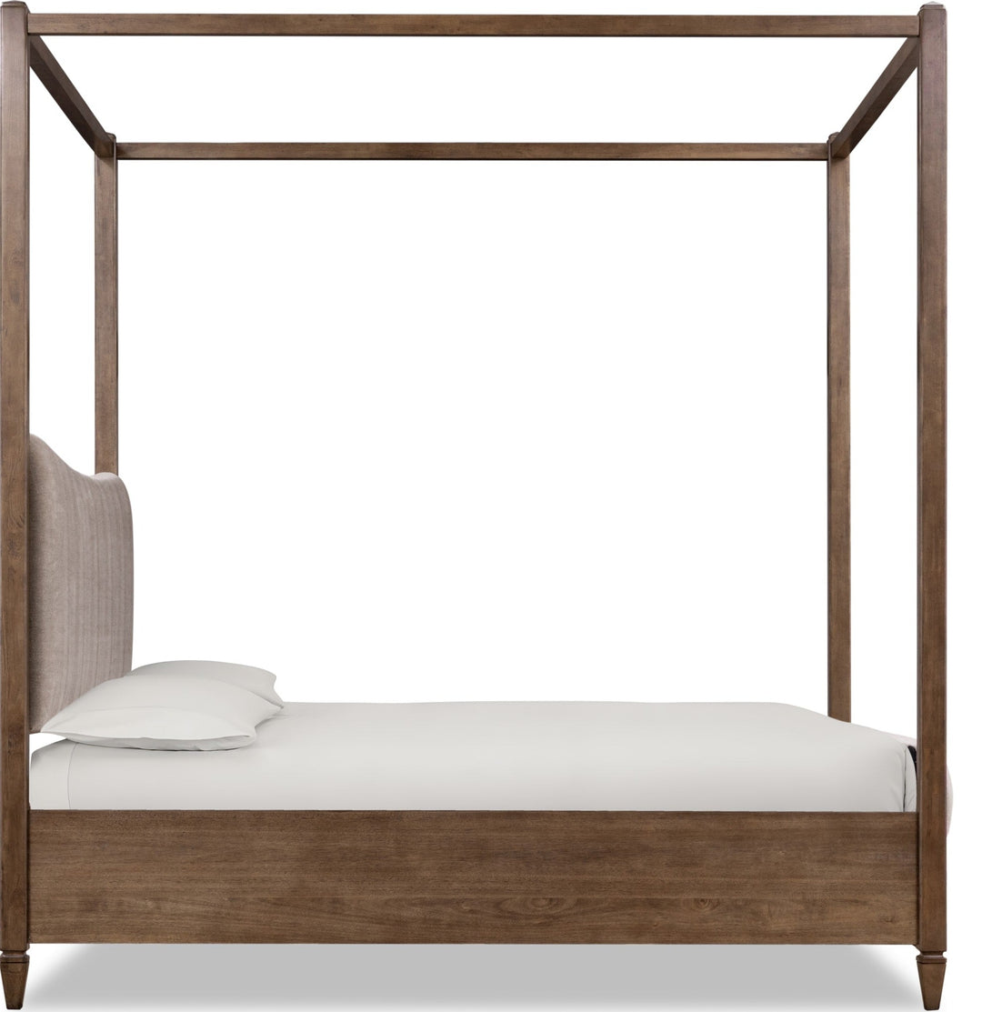Ascott Upholstered Canopy Bed — white background, side profile