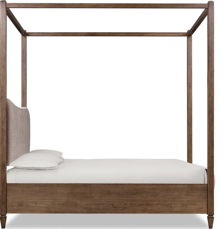 Ascott Upholstered Canopy Bed — white background, side profile