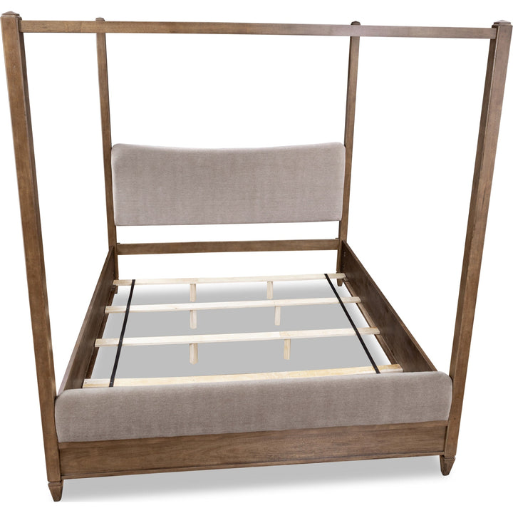 Ascott Upholstered Canopy Bed — without mattress, showing slat platform