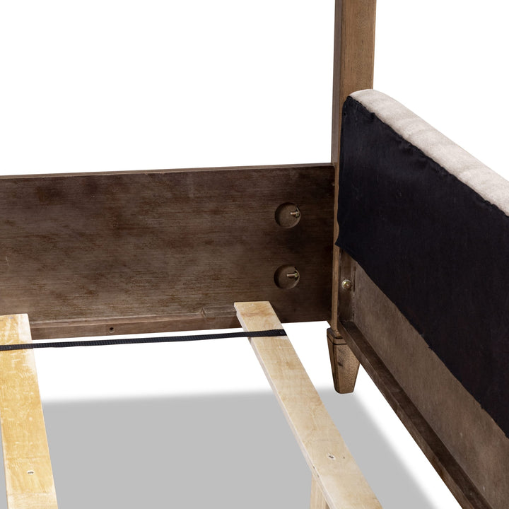 Ascott Upholstered Canopy Bed — close-up of the side rail joint