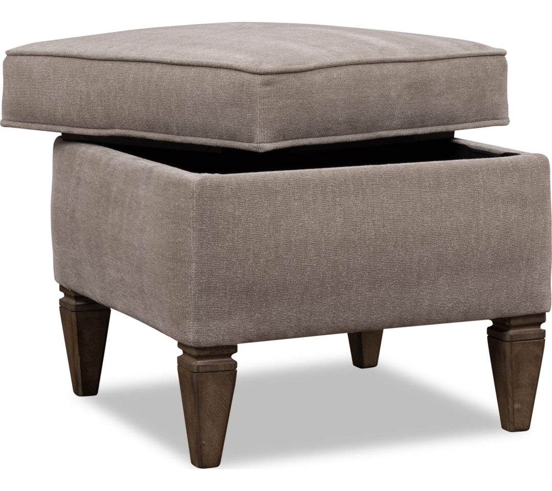 Ascott Upholstered Ottoman in Pecan Pie — with the storage lid open