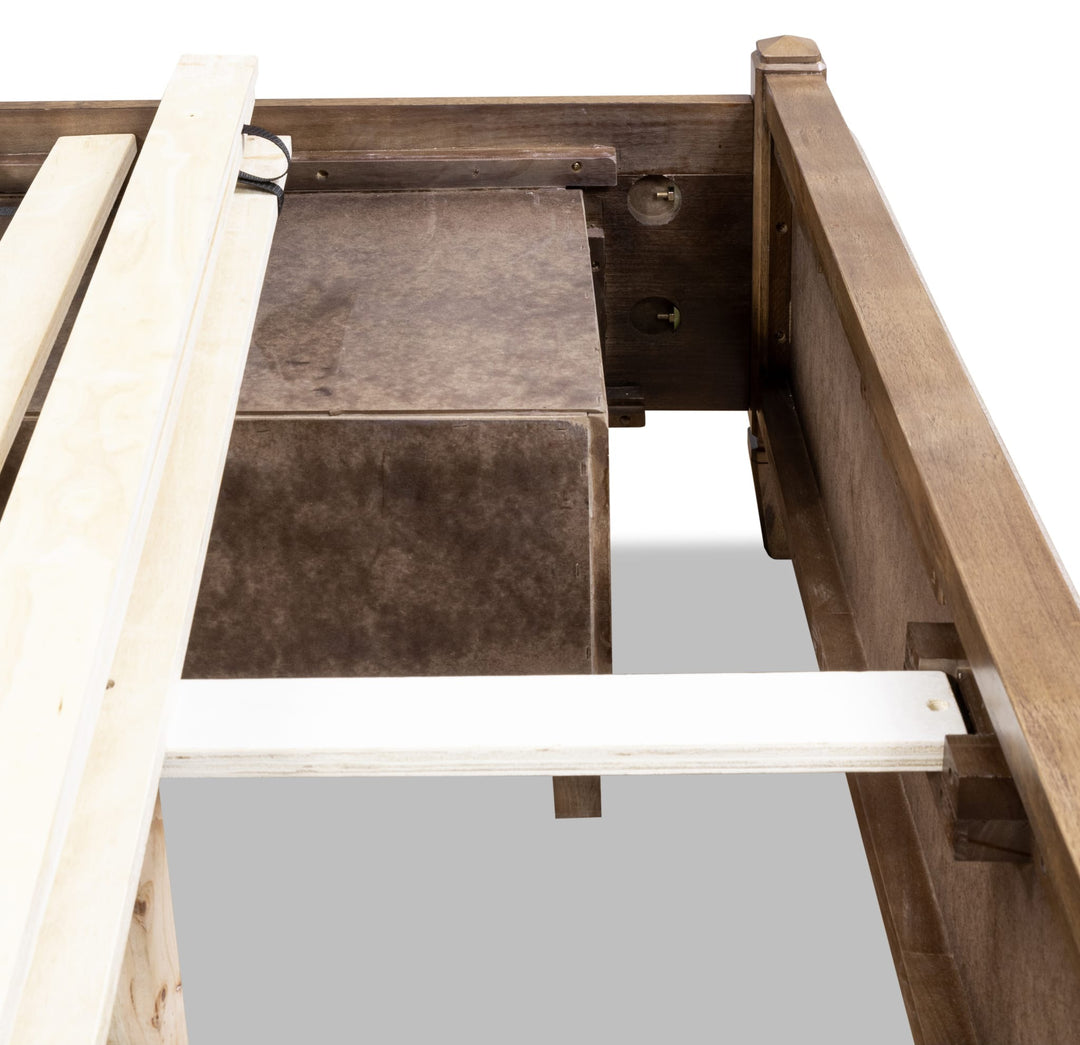 Ascott Upholstered Storage Bed — close-up of a storage drawer and center rail