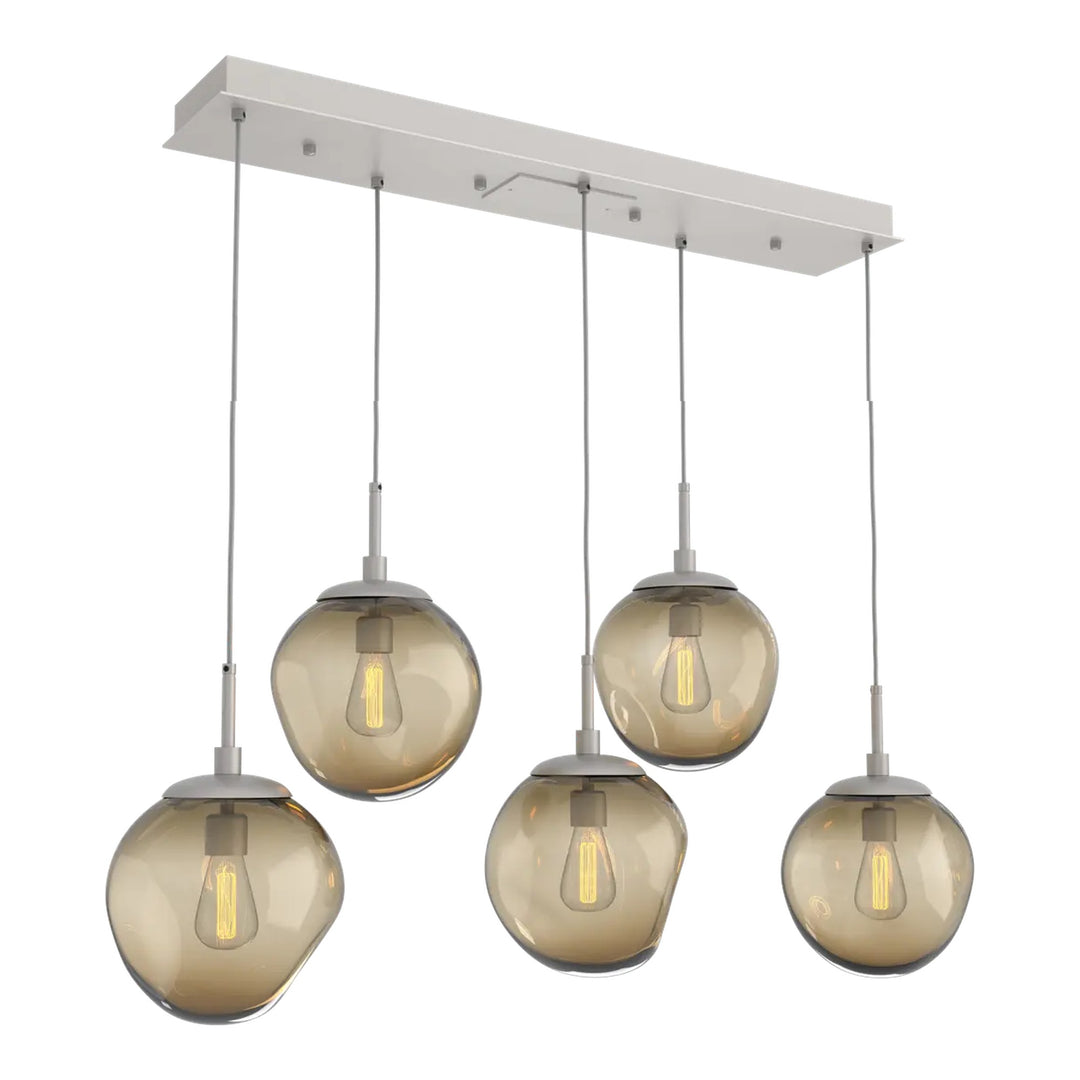 Aster Linear Pendant Chandelier by Hammerton Studio 5 Lights in Beige Silver with Bronze glass (E26)