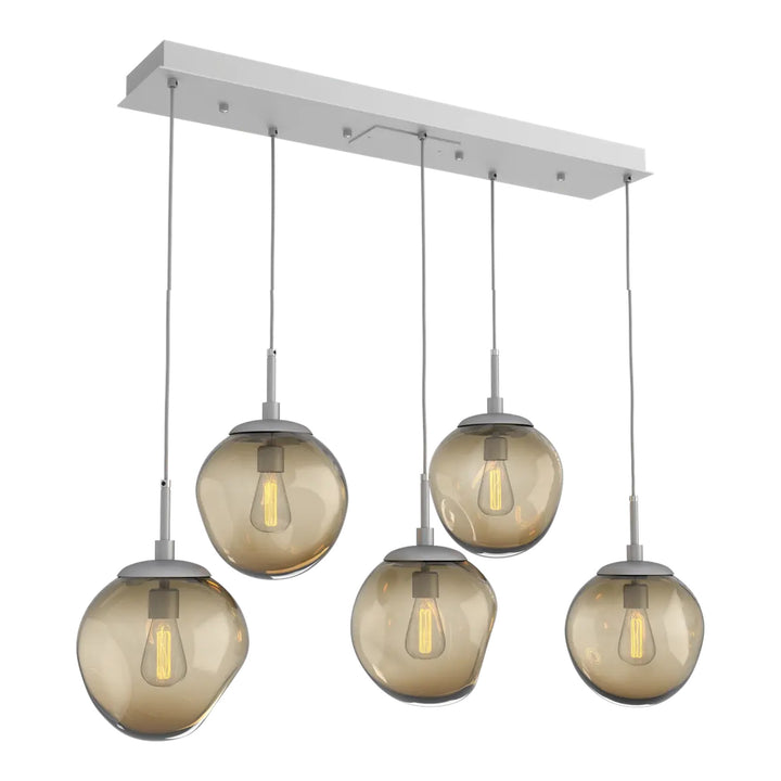 Aster Linear Pendant Chandelier by Hammerton Studio 5 Lights in Classic Silver with Bronze glass (E26)