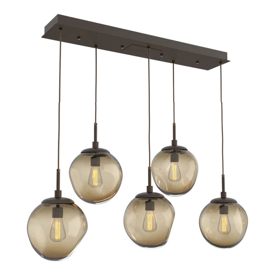 Aster Linear Pendant Chandelier by Hammerton Studio 5 Lights in Flat Bronze with Bronze glass (E26)