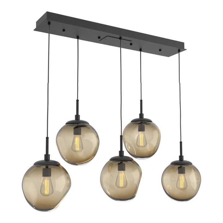 Aster Linear Pendant Chandelier by Hammerton Studio 5 Lights in Matte Black with Bronze glass (E26)