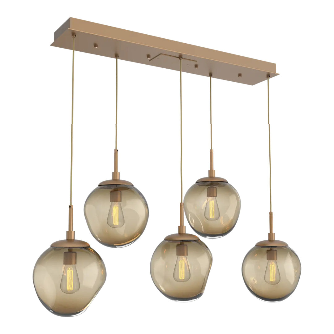 Aster Linear Pendant Chandelier by Hammerton Studio 5 Lights in Novel Brass with Bronze glass (E26)