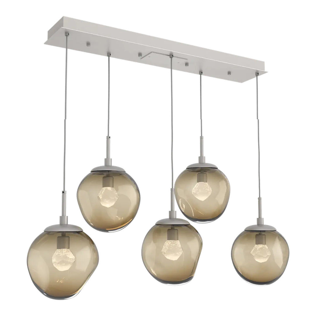 Aster Linear Pendant Chandelier by Hammerton Studio 5 Lights in Beige Silver with Bronze glass (LED)