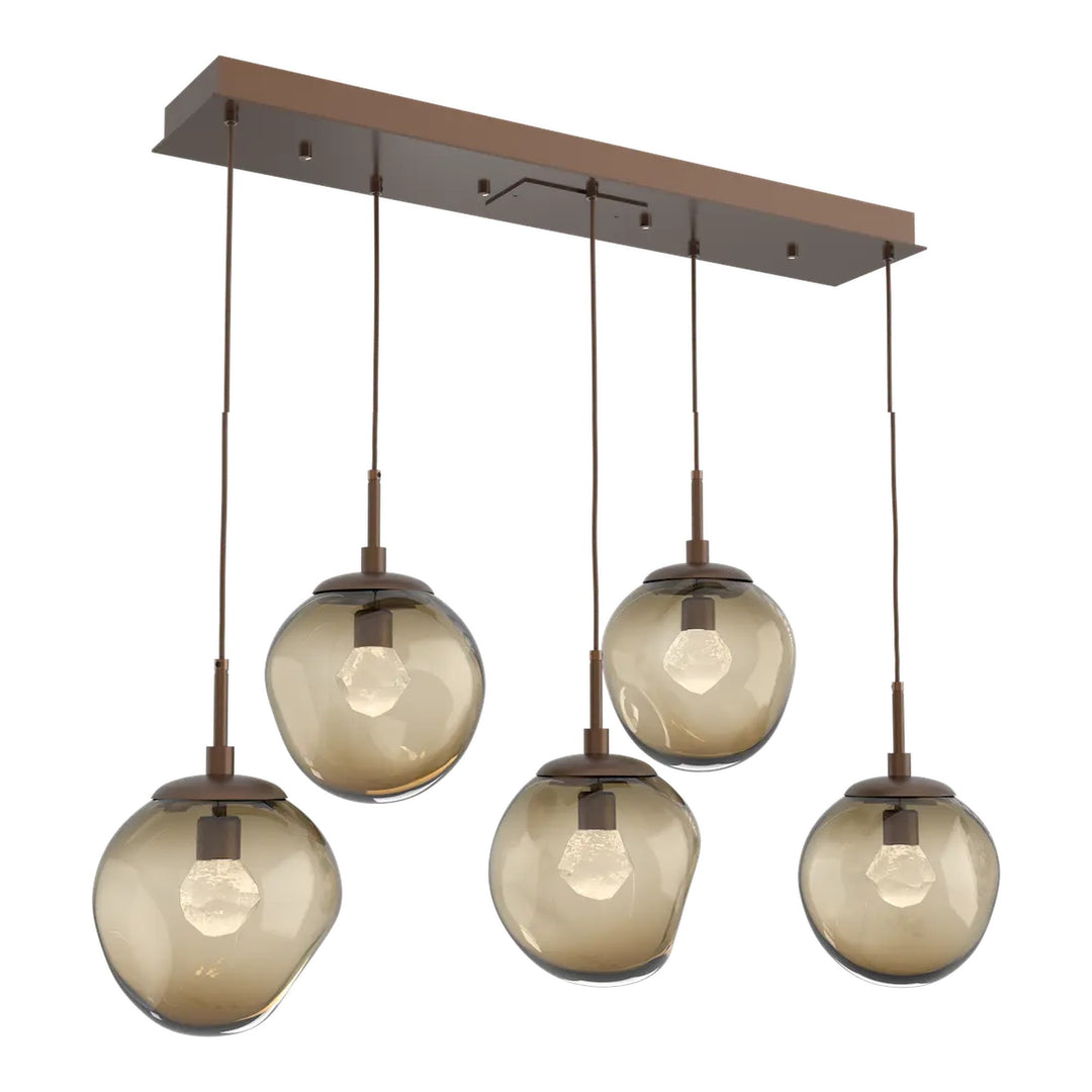 Aster Linear Pendant Chandelier by Hammerton Studio 5 Lights in Burnished Bronze with Bronze glass (LED)
