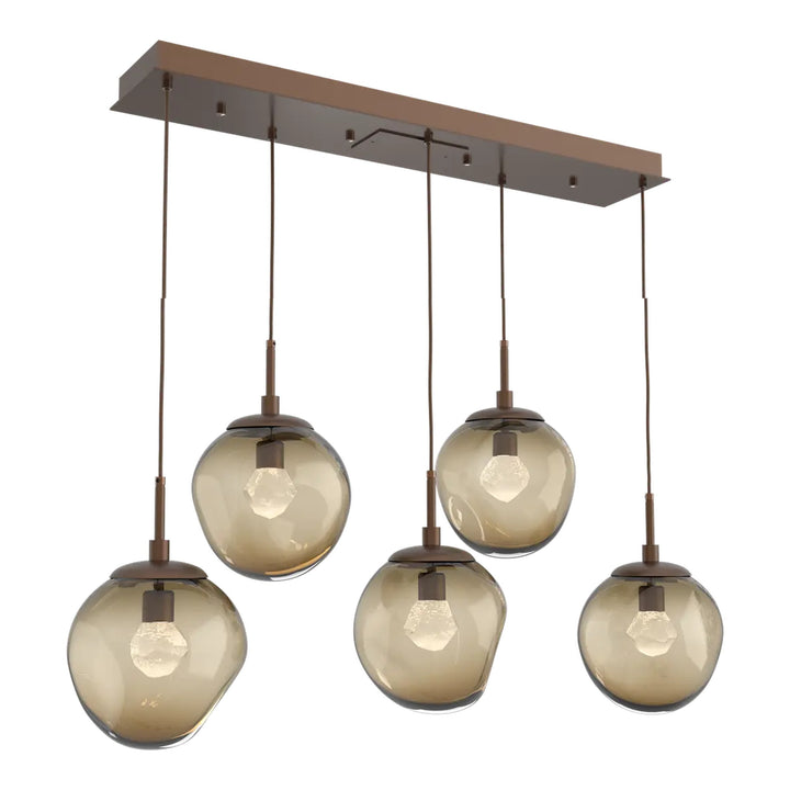 Aster Linear Pendant Chandelier by Hammerton Studio 5 Lights in Burnished Bronze with Bronze glass (LED)
