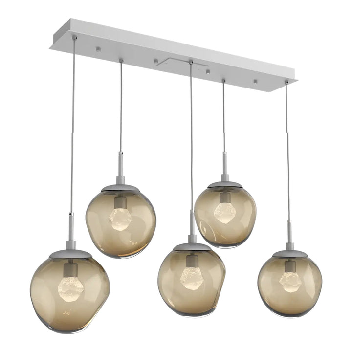 Aster Linear Pendant Chandelier by Hammerton Studio 5 Lights in Classic Silver with Bronze glass (LED)