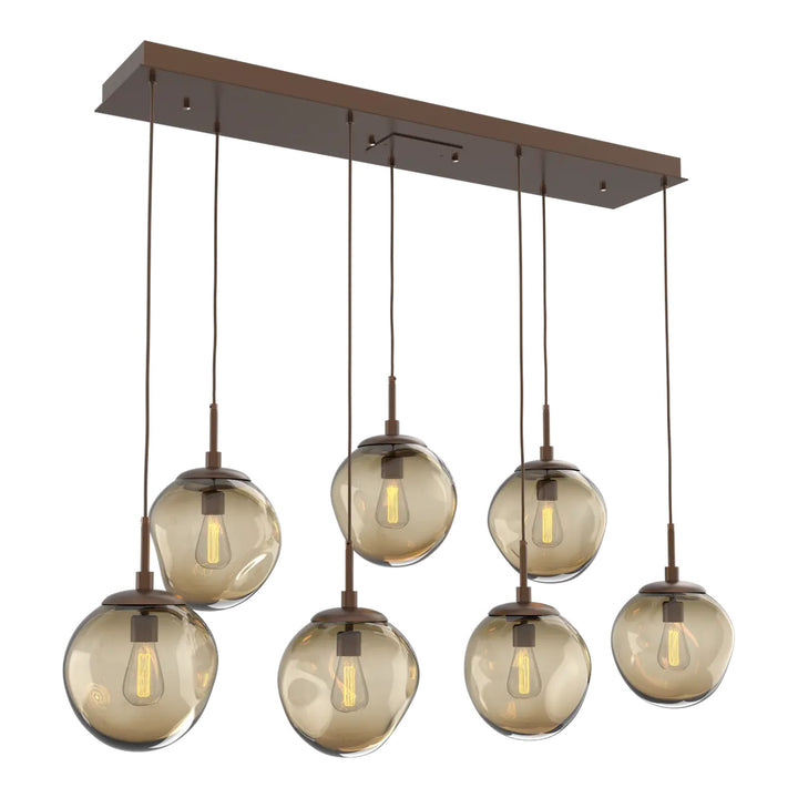 Aster Linear Pendant Chandelier by Hammerton Studio 7 Lights in Burnished Bronze with Bronze glass (E26)