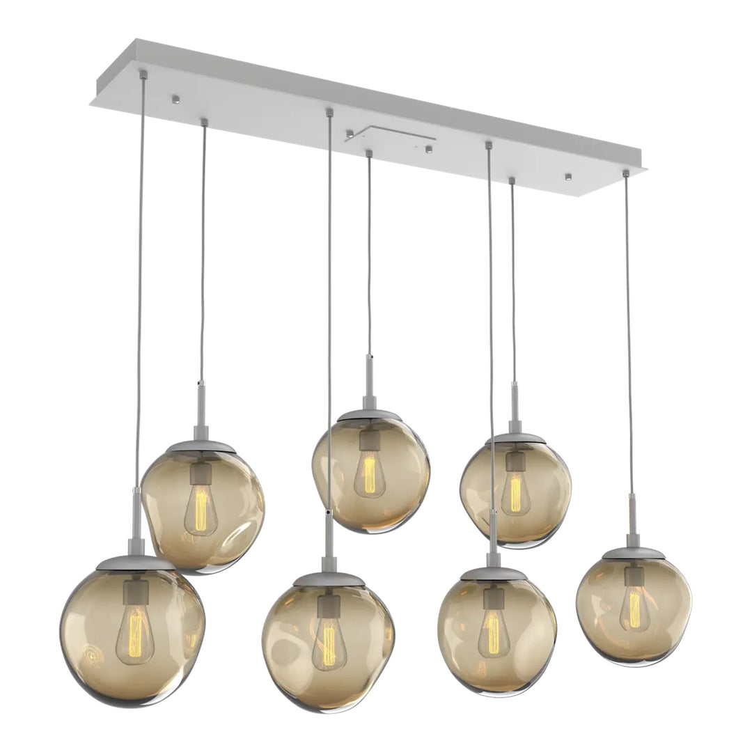 Aster Linear Pendant Chandelier by Hammerton Studio 7 Lights in Classic Silver with Bronze glass (E26)