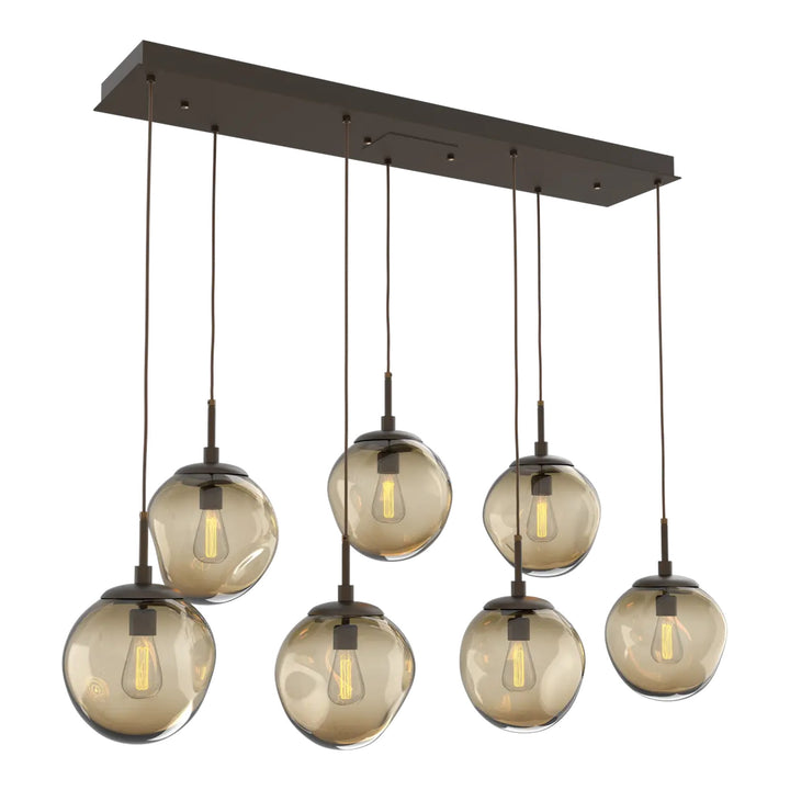 Aster Linear Pendant Chandelier by Hammerton Studio 7 Lights in Flat Bronze with Bronze glass (E26)