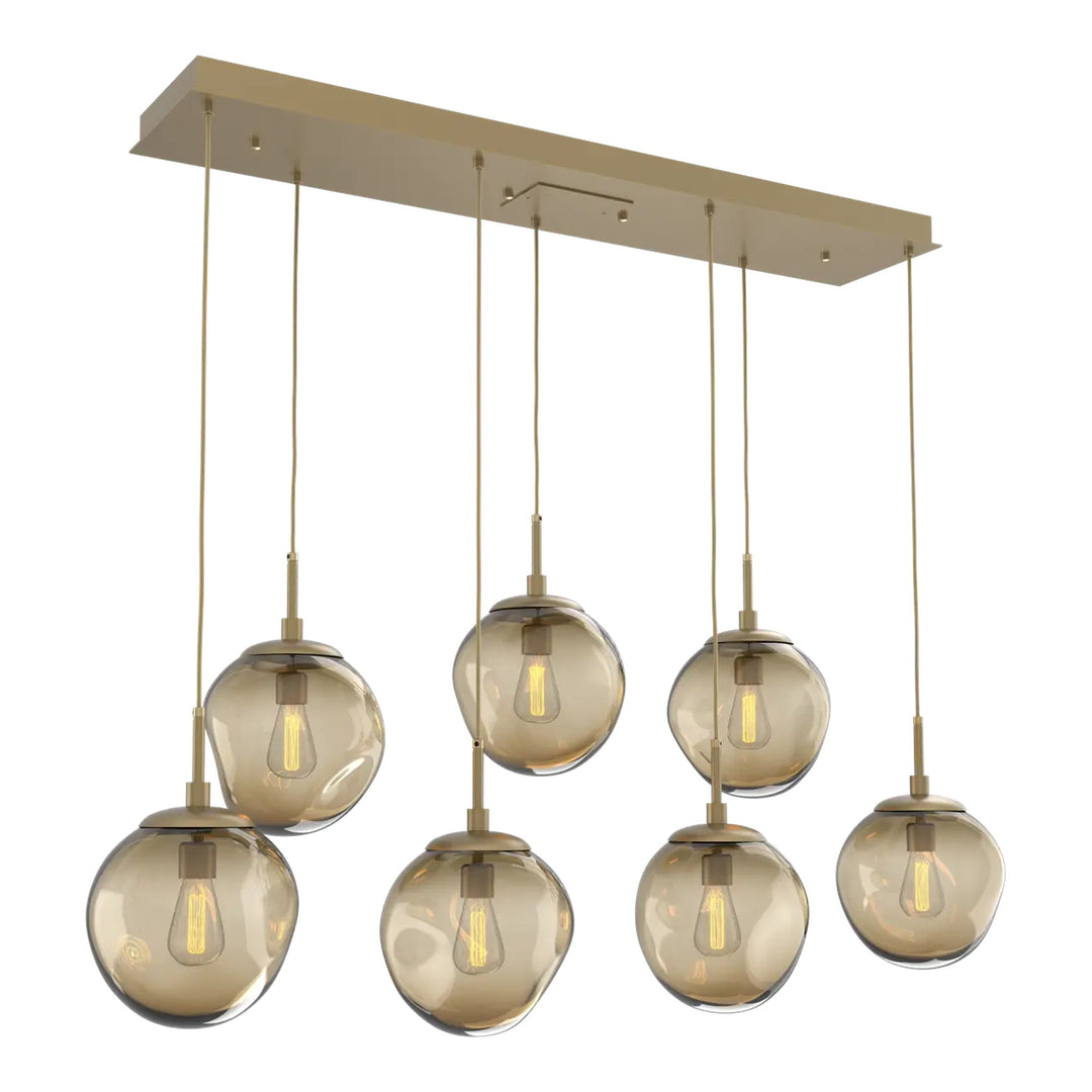 Aster Linear Pendant Chandelier by Hammerton Studio 7 Lights in Gilded Brass with Bronze glass (E26)
