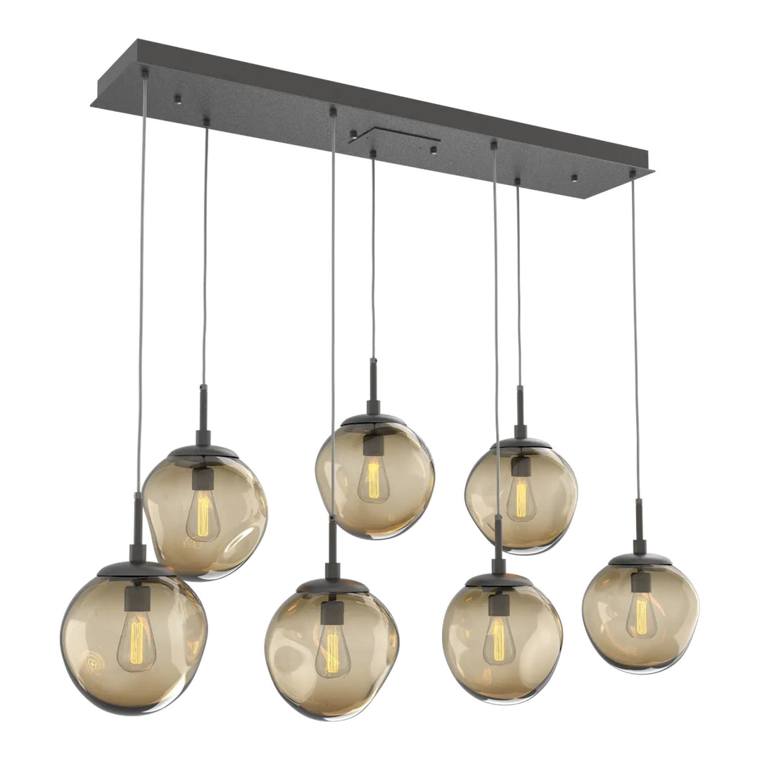 Aster Linear Pendant Chandelier by Hammerton Studio 7 Lights in Graphite with Bronze glass (E26)