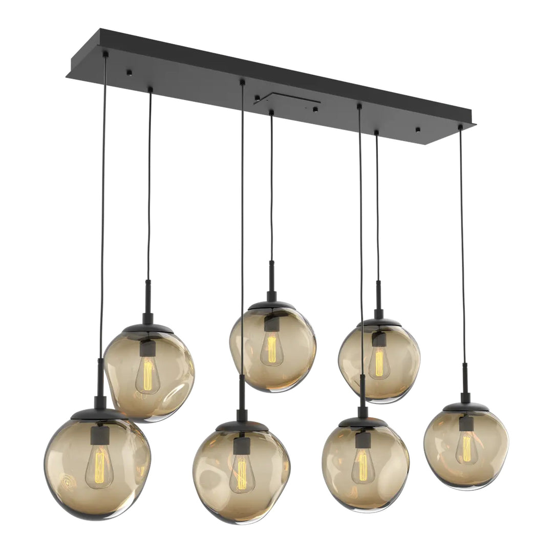 Aster Linear Pendant Chandelier by Hammerton Studio 7 Lights in Matte Black with Bronze glass (E26)