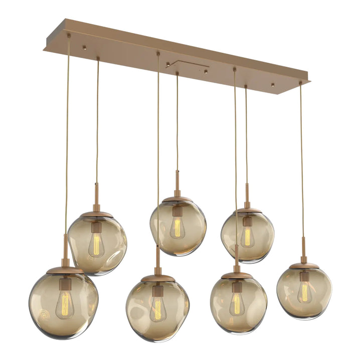 Aster Linear Pendant Chandelier by Hammerton Studio 7 Lights in Novel Brass with Bronze glass (E26)
