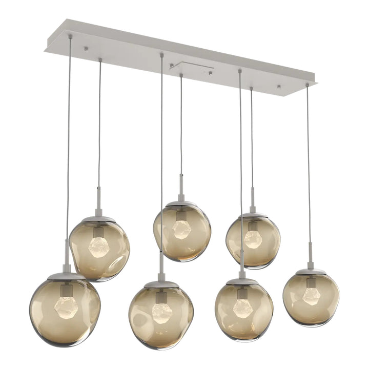 Aster Linear Pendant Chandelier by Hammerton Studio 7 Lights in Beige Silver with Bronze glass (LED)