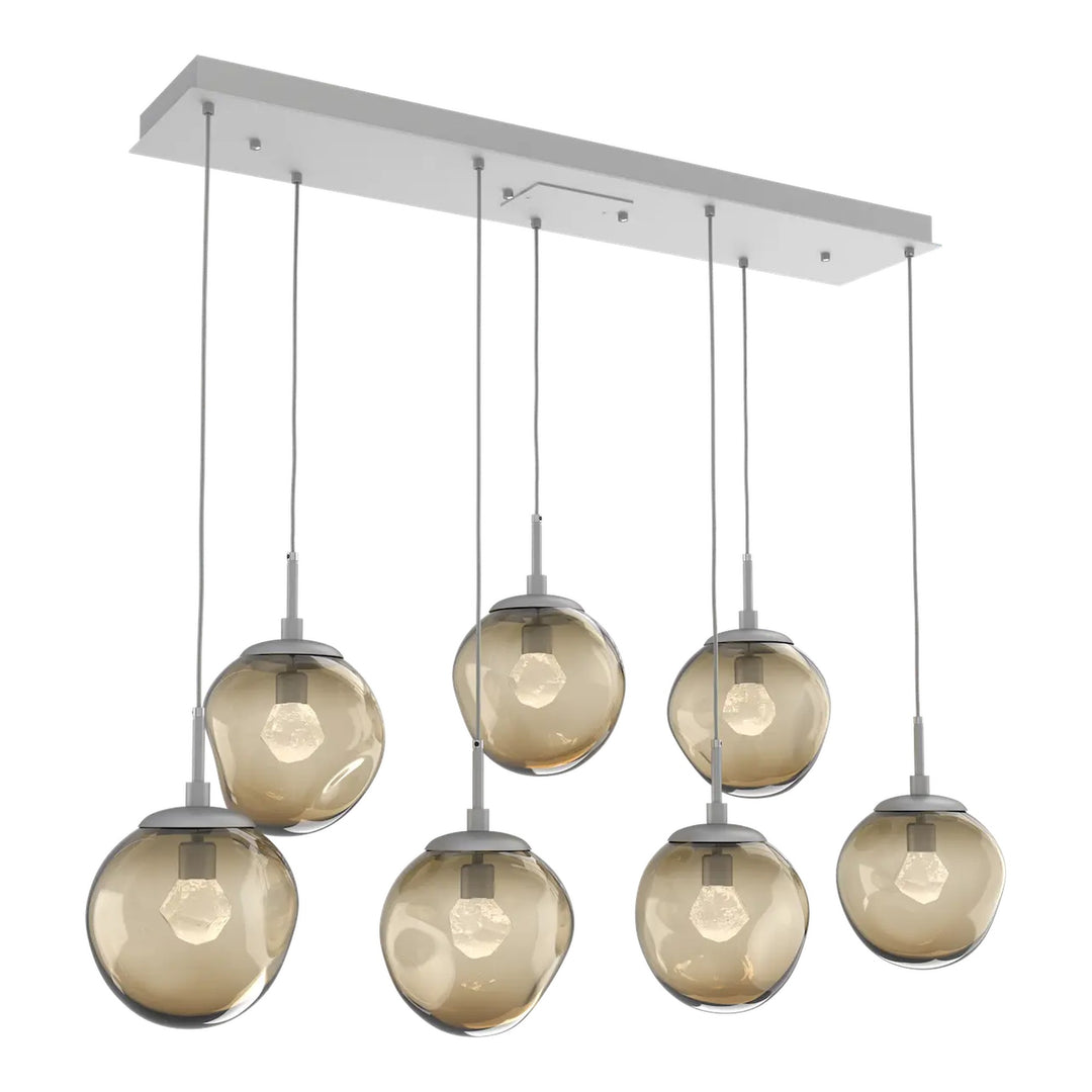 Aster Linear Pendant Chandelier by Hammerton Studio 7 Lights in Classic Silver with Bronze glass (LED)