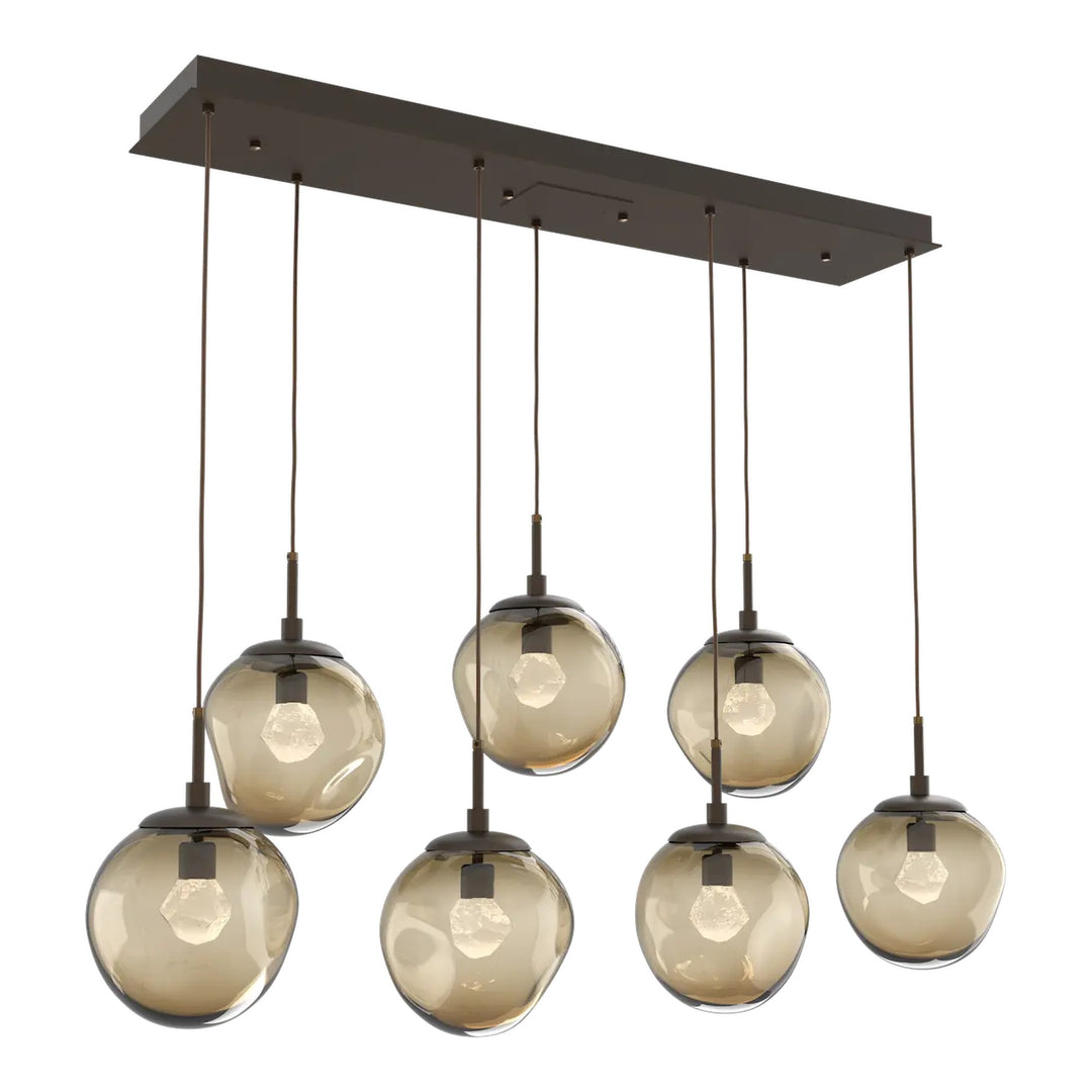 Aster Linear Pendant Chandelier by Hammerton Studio 7 Lights in Flat Bronze with Bronze glass (LED)