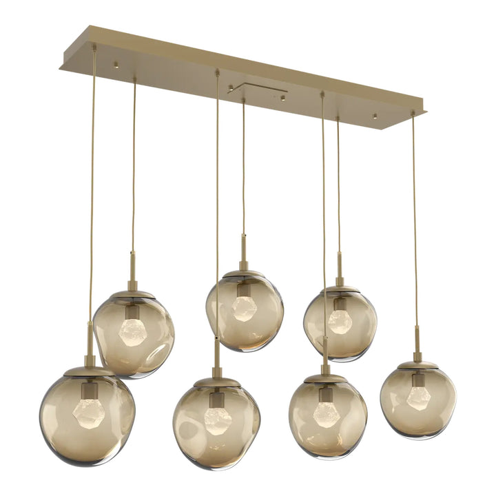 Aster Linear Pendant Chandelier by Hammerton Studio 7 Lights in Gilded Brass with Bronze glass (LED)