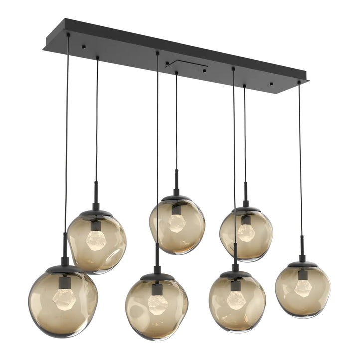 Aster Linear Pendant Chandelier by Hammerton Studio 7 Lights in Matte Black with Bronze glass (LED)