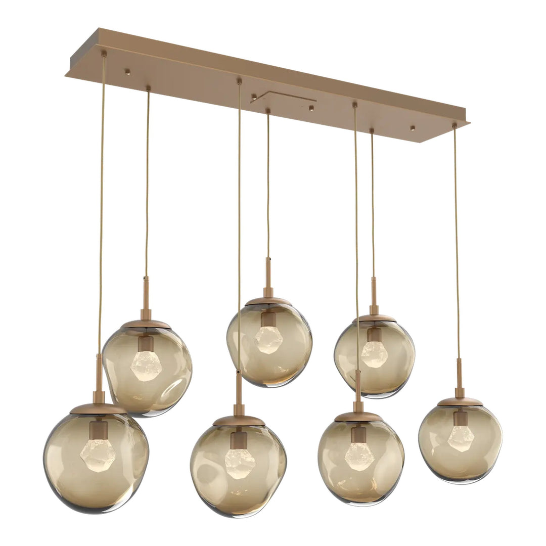 Aster Linear Pendant Chandelier by Hammerton Studio 7 Lights in Novel Brass with Bronze glass (LED)