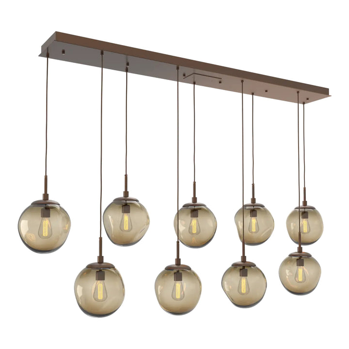 Aster Linear Pendant Chandelier by Hammerton Studio 9 Lights in Burnished Bronze with Bronze glass (E26)