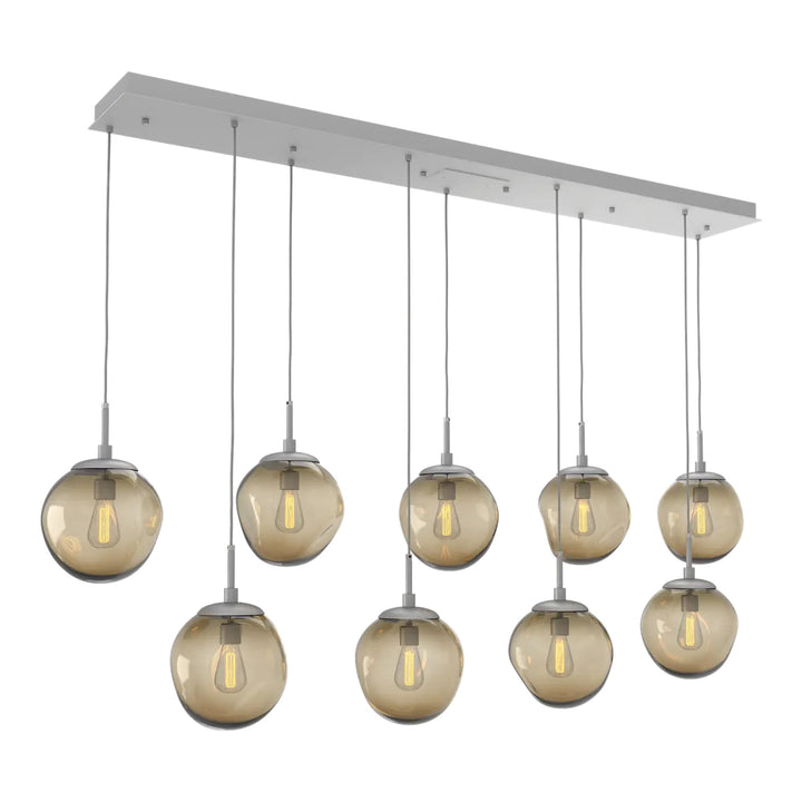 Aster Linear Pendant Chandelier by Hammerton Studio 9 Lights in Classic Silver with Bronze glass (E26)