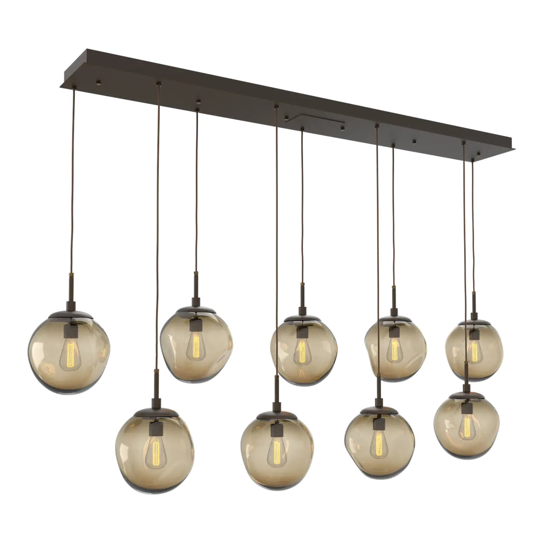 Aster Linear Pendant Chandelier by Hammerton Studio 9 Lights in Flat Bronze with Bronze glass (E26)