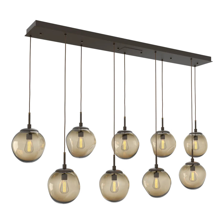 Aster Linear Pendant Chandelier by Hammerton Studio 9 Lights in Flat Bronze with Bronze glass (E26)