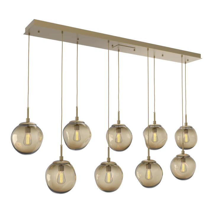 Aster Linear Pendant Chandelier by Hammerton Studio 9 Lights in Gilded Brass with Bronze glass (E26)